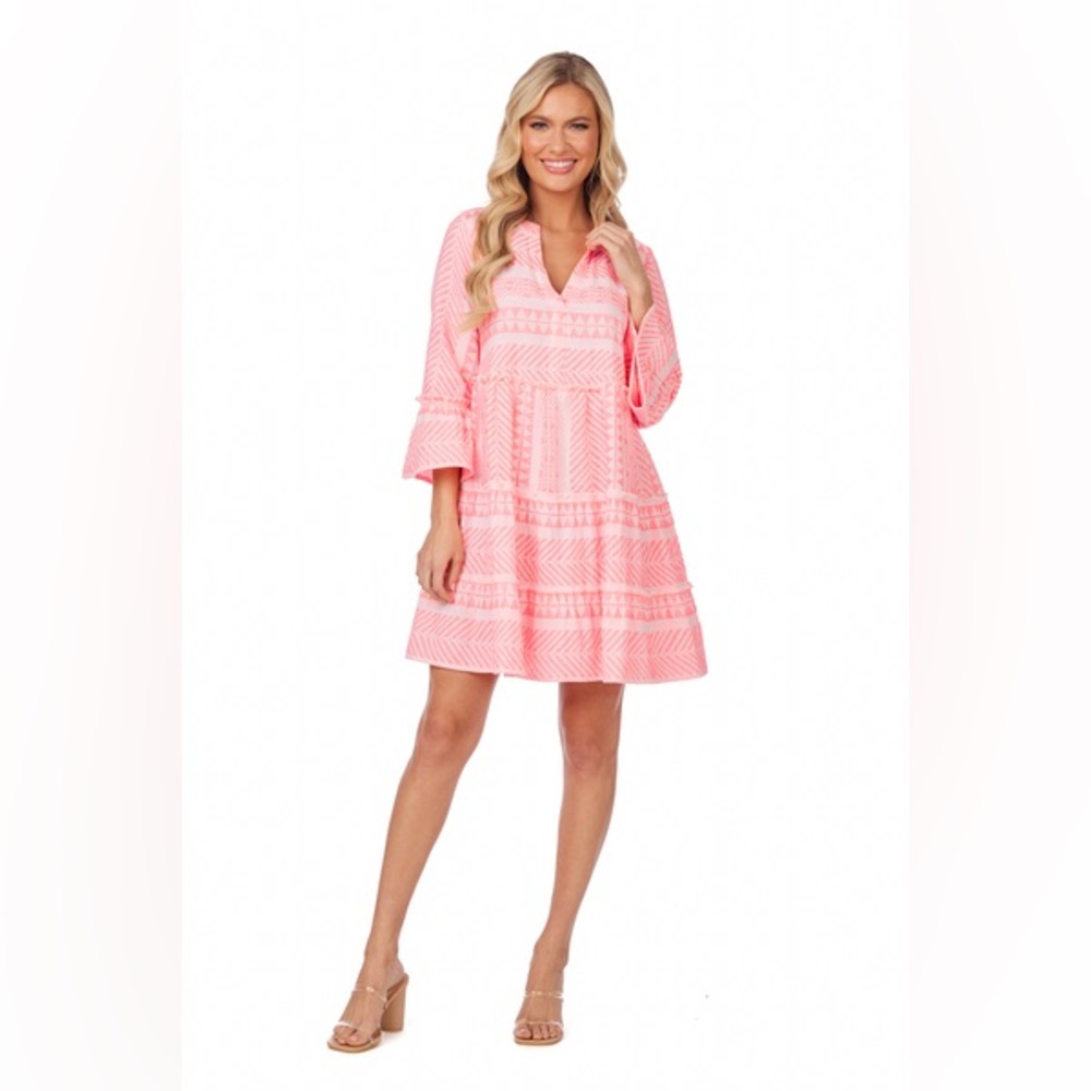 Mud Pie Pink Tiered Sundress with Bell Sleeves